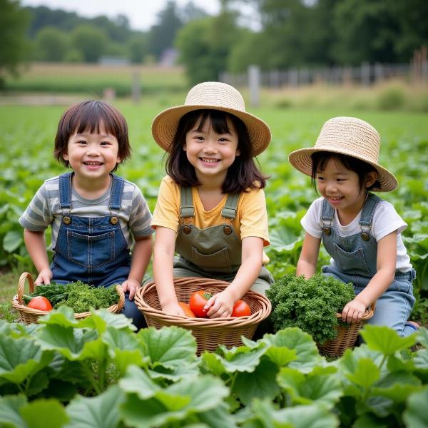 柏しょうなん夢ファームで野菜収穫を楽しむ子供たち