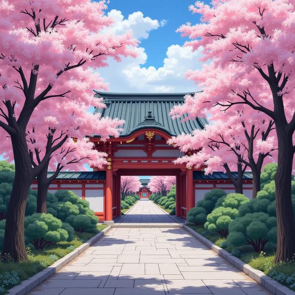 幻想郷の美しい風景：桜並木と神社