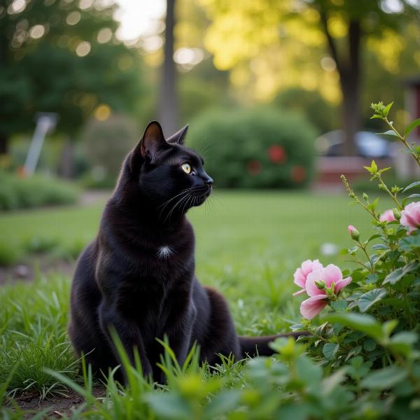 庭にいる黒猫の夢