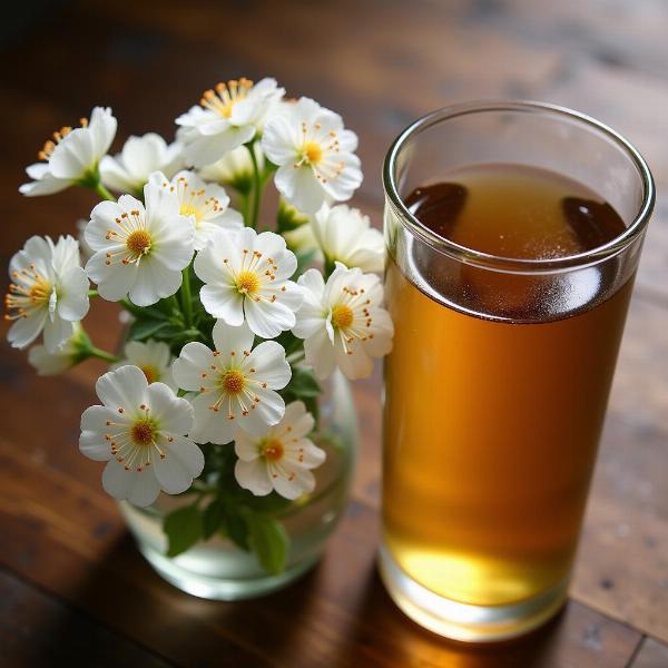 ミズキの花と日本酒