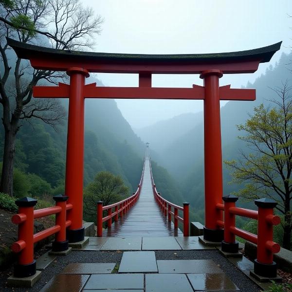 夢の中の神社と大吊橋